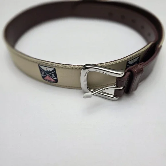 Boston Scott Men's Golf Crest Belt Leather Trim Adjustable Buckle Casual Preppy - Picture 3 of 4